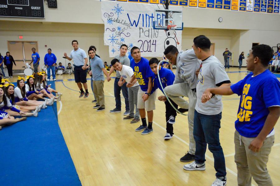 The sophomores participate in the hula hoop pass