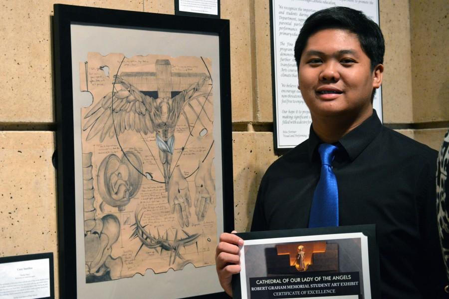 Senior Patrick Cunanan and his artwork