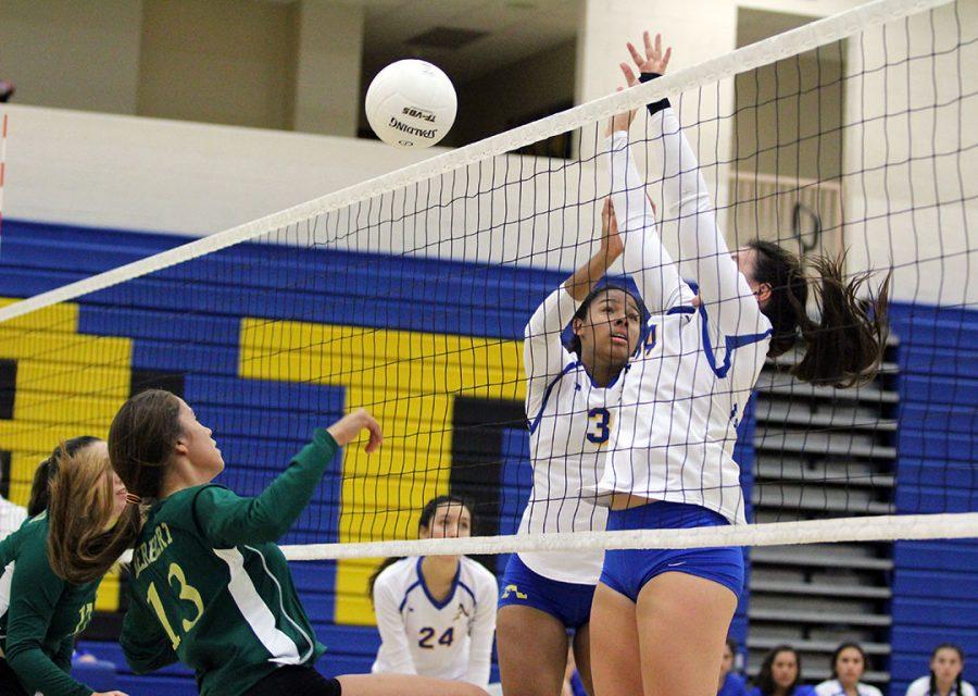 No. 14 Camille Ferguson blocks the ball. 