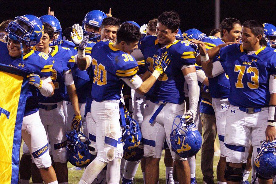 Senior Matthew Freire celebrate Amat's 41-40 win against Chaminade. 