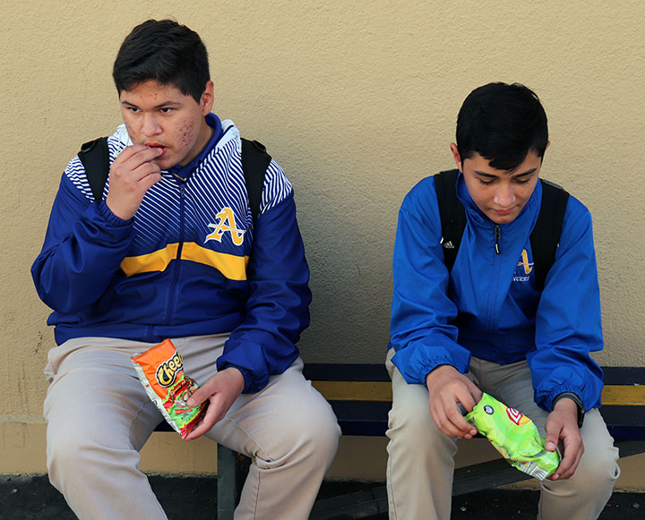Two Bishop Amat students enjoyed their lunch without having to wear a face mask. 