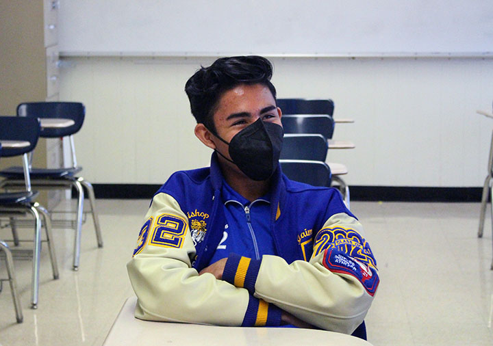This Bishop Amat student is continuing to wear his mask. 