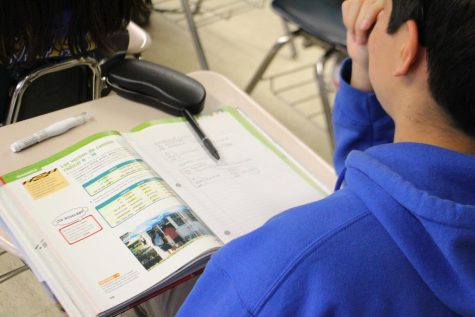 Student reading the textbook 