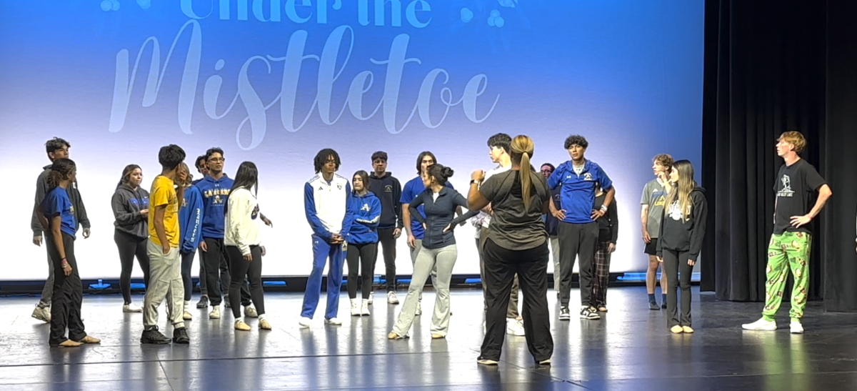 Boys and girls in the Period 4 Beginning Dance class being taught by Ms. Trudy DeVera, moderator of the Christmas dance concert, on November 30, 2023