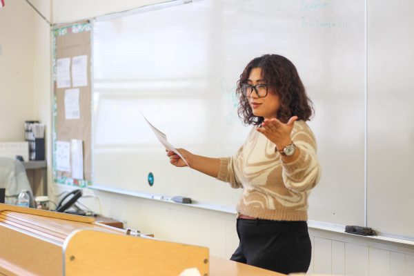 Ms. Joanna Fontillas explains the lighting sequence for the given script. This is Ms. Fontillas first year teaching at amat.  