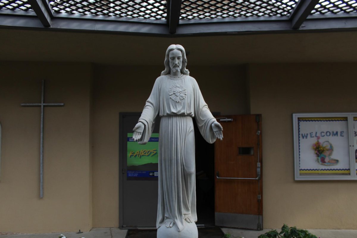Students pass by this statue of Jesus thats presented before the chapel on a daily basis. It has helped many students remember that Christ is always here. 